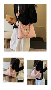 Elegante borsa a mano rosa da donna con perle fiocco catena e stampa stelle shopper chic