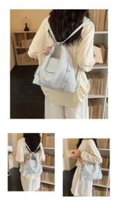 Zaino e borsa a tracolla convertibile in pelle in stile retro coreano azzurro.