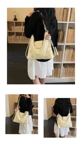 Borsa a tracolla retro donna grande capacita borsa a mano minimalista tinta unita dettagli vista