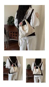 Zaino da donna monocolore minimalista, borsa morbida in pelle di grande capacità.
