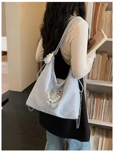 Grande capacità borsa tote donna elegante motivo stelle zaino catena versatile borsa tracolla