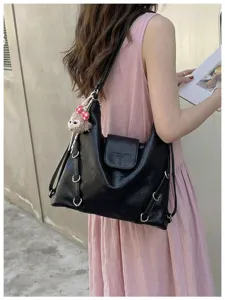 Borsa a tracolla nera in pelle grande capacita stile coreano zaino versatile da donna