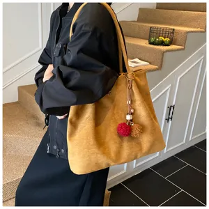 Large capacity suede tote bag for women, stylish vintage shoulder bag, casual commuting bag.
