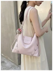 Zaino e borsa a tracolla convertibile in pelle rosa in stile retrò coreano grande capacità.
