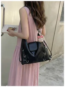 Borsa shopper in pelle nera di grande capacità stile coreano, zaino versatile.