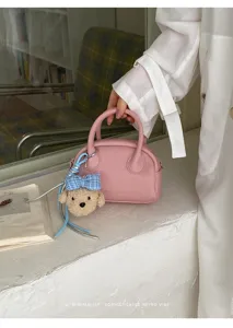 Korean minimalist Boston bag women versatile shell shoulder bag with cute plush charm