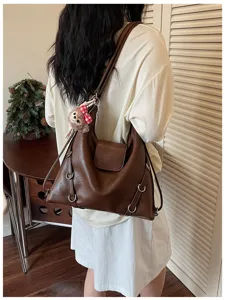 Borsa a tracolla in pelle vintage coreana grande capacita minimalista zaino marrone versatile