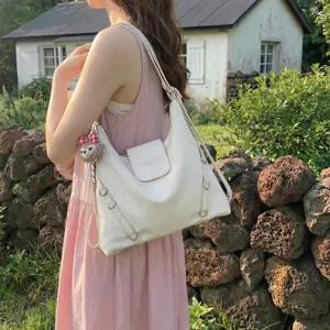 Zaino in morbida pelle grande retro coreano borsa a tracolla tote tinta unita casual