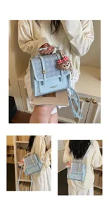 Korean style contrast color spliced mini backpack for women, cute casual bag with charm.