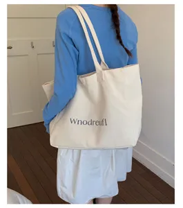 Casual canvas tote bag for women, large capacity shoulder bag with minimalist daily use.