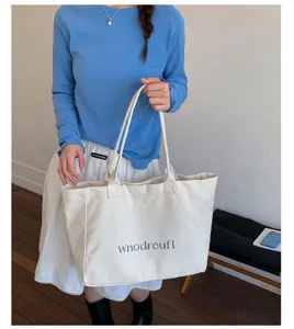 Minimalist canvas tote bag for women, large capacity casual shoulder bag, everyday commute.