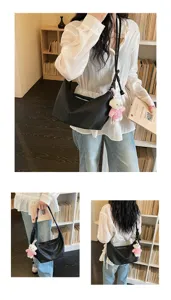 Large capacity women shoulder crossbody bag stylish versatile dumpling bag with bear