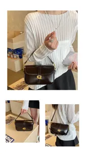 Sac à bandoulière marron minimaliste pour femmes, sac sous les aisselles chic avec métal doré.