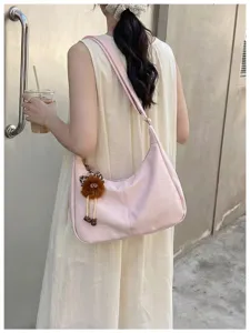 Simple large capacity women shoulder bag fashion casual messenger bag with cute plush pendant.