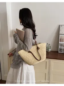 Sac cabas en paille vintage grande capacité sac épaule décontracté femme plage vacances.