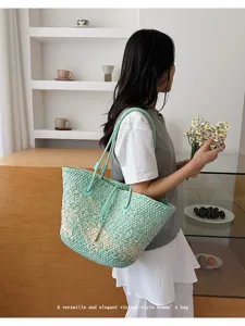 Sac cabas tressé vintage grande capacité sac d'épaule en paille décontracté plage vacances