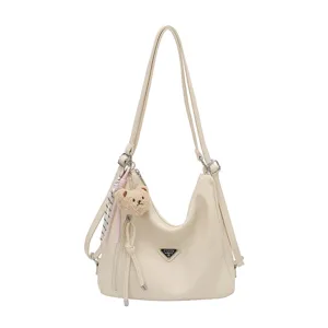 Grosse Kapazitaet Damen Schultertasche vielseitiger Freizeit Crossovertasche mit Baerenanhaenger