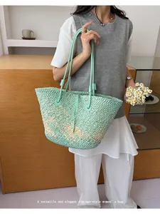 Sac cabas tisse style vintage grande capacite sac epaule femme pour plage et voyage