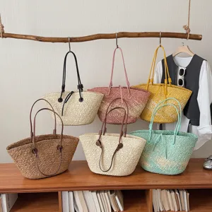 Grande Capacité Sac Cabas Tressé en Paille Femmes Voyage Décontracté Plage Épaule Sac à Main Vintage Vacances d'Été Sac Tressé