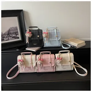 Korean style color block small backpack stylish retro commuter shoulder bag for detail