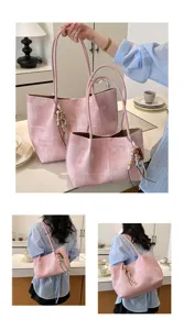 Pink tote bag for women large capacity stylish shoulder bag casual daily handbag with charm
