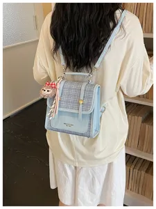 Detailed view of the Korean style patchwork mini backpack showing its texture and chic design.