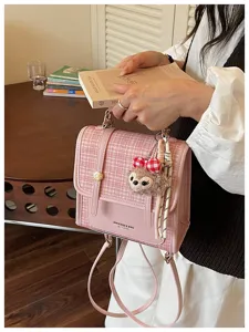 Pink plaid backpack for women retro style cute bag stylish daily commuting cute design travel bag