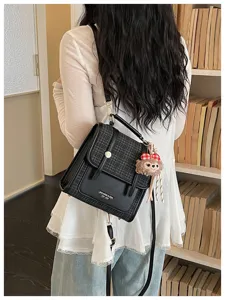 Korean style spliced contrast backpack stylish commuter retro shoulder crossbody bag for women