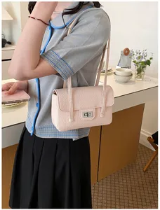 Chique minimalistische schoudertas met litchi patroon voor dames, zachte lederen handtas.