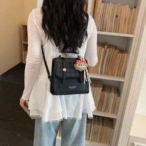 Korean style contrast color splicing women backpack retro casual commuting shoulder bag