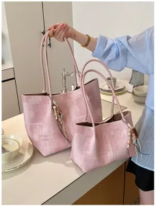 Korean style minimalist pink tote bag large capacity casual shoulder bag for women