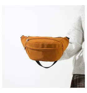 Marsupio casual in nylon da donna, borsa da petto marrone alla moda e borsa da vita elegante.
