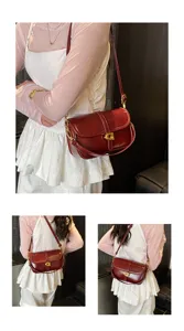 Sac à Bandoulière Vintage Bordeaux Femme Élégant Minimaliste Rabat Sac Quotidien Chic