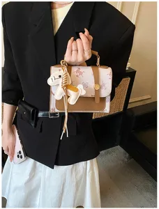 Stylish women handbag crossbody square bag with elegant print and top handle for daily wear