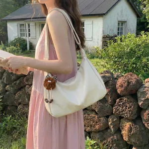 Minimalist large capacity women shoulder bag casual versatile hobo handbag with cute pendant