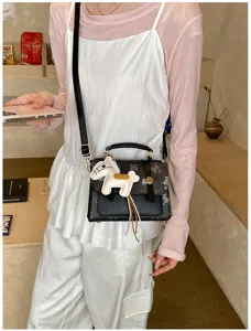 Chic fashion crossbody shoulder bag with cute horse charm for women daily casual stylish wear.