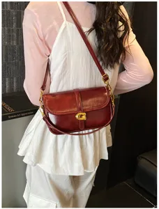 Sac à épaule bandoulière en cuir vintage rouge vin sac sous bras élégant chic accessoire