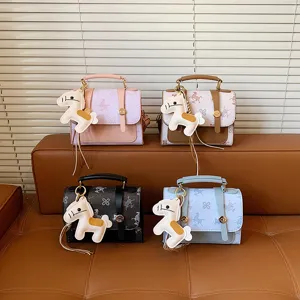 Women's Vintage PU Leather Crossbody Bag Fashion Casual Shoulder Bag Retro Equestrian Print Small Square Handbag