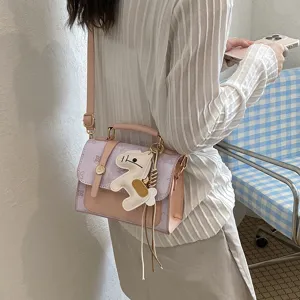 Trendy women crossbody handbag, stylish pink and purple small square bag for spring and summer.