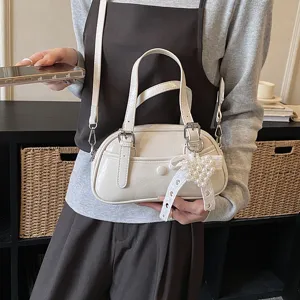 Chic white bowling handbag for women stylish PU leather shoulder crossbody bag daily use