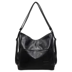 Black multi-functional PU leather women shoulder backpack large capacity casual hobo bag