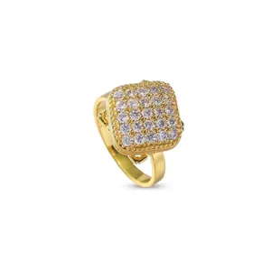 Gold-plated square rotating ring featuring sparkling cubic zirconia for modern women.