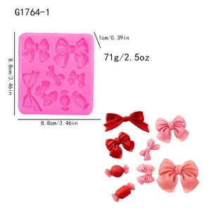 Silicone bow and candy mold specification detail diagram showing size, thickness and weight.