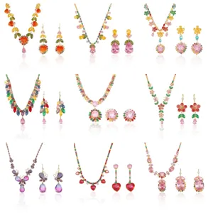 Fashion Zirconia Necklace Earrings Collection Heart Butterfly Flower Pendant Clavicle Chain For Women Copper Gold Plated Jewelry