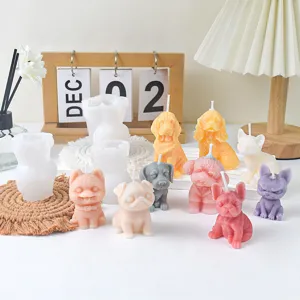 3D dog silicone mold and scented candle DIY craft set featuring cute puppy shapes for home decor.