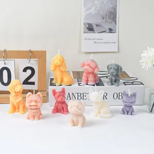 Detailed view of cute 3D puppy candle set, various dog shapes for home decor and gifts.
