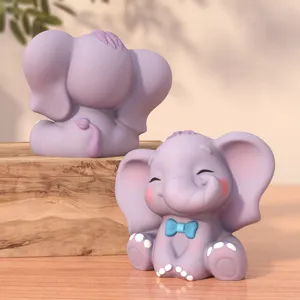 Primo piano dettagliato del simpatico stampo in silicone elefante cartone animato viola.