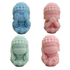 Zen little Buddha silicone mold detail showing 3D stereo Buddha statue plaster handmade candle craft.
