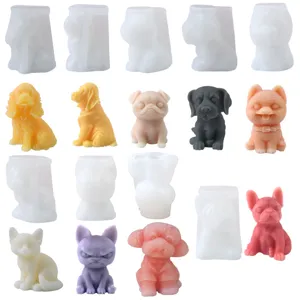 3D cute puppy silicone mold set for dog candle plaster resin DIY craft making tool