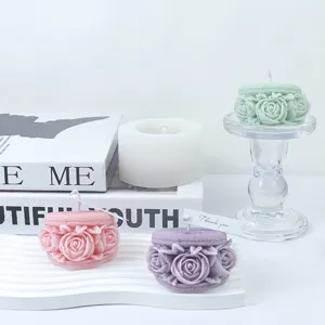 3D Rosen Makaron Silikonform und Duftkerzen Set, exquisite florale Relief-Design Details.